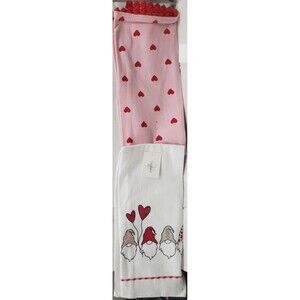2 Different Thin Cotton Tea Towels(15"x25")VALENTINE'S DAY GNOMES,LOVE HEARTS,AF